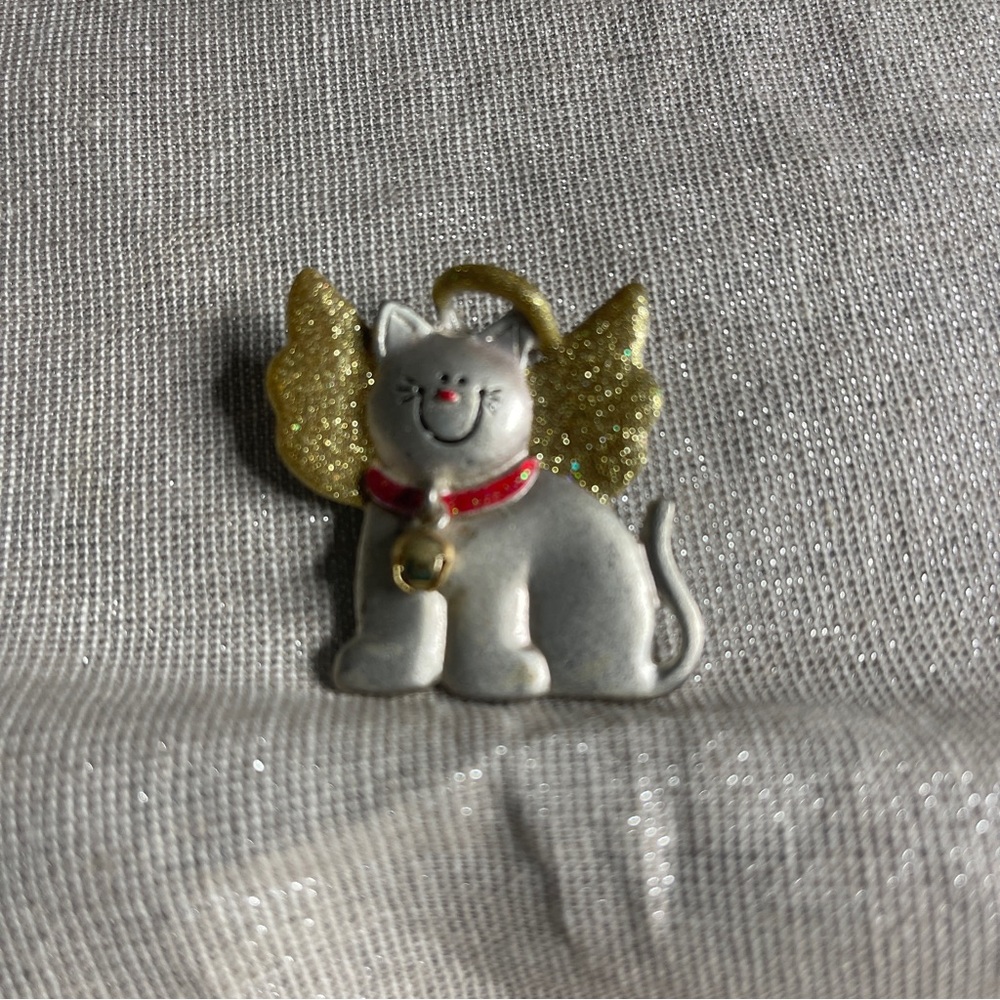 Whimsical Gold and Silver Cat Brooch “Purrfect Angel”